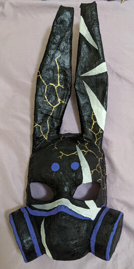 Plaster rabbit mask, Interior structure made of newspaper.