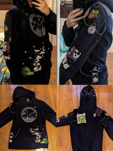 Painted, embroidered and appliquéd sweater