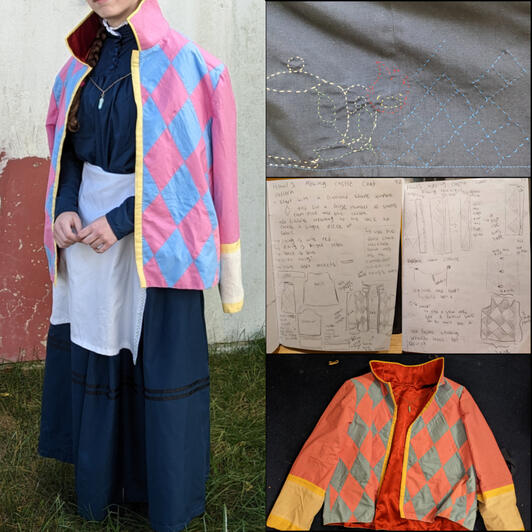 Cosplay of Sophie, from the movie Howl&#39;s Moving Castle. Entirely handmade replica of an outfit worn in the movie.