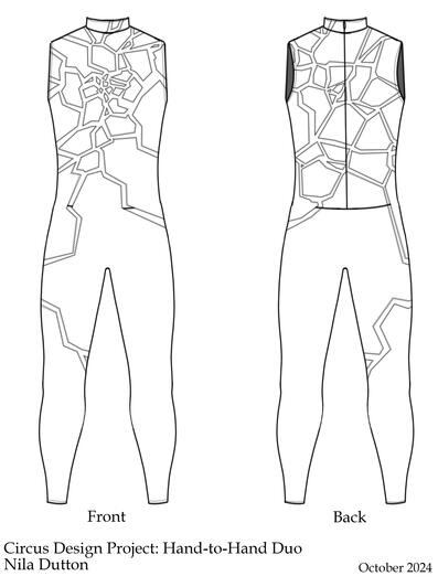 Hand-to-hand duo bodysuits, technical drawing